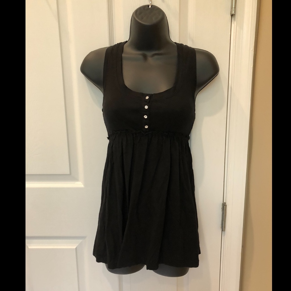 Cute Black sleeveless top W rhinestone buttons S